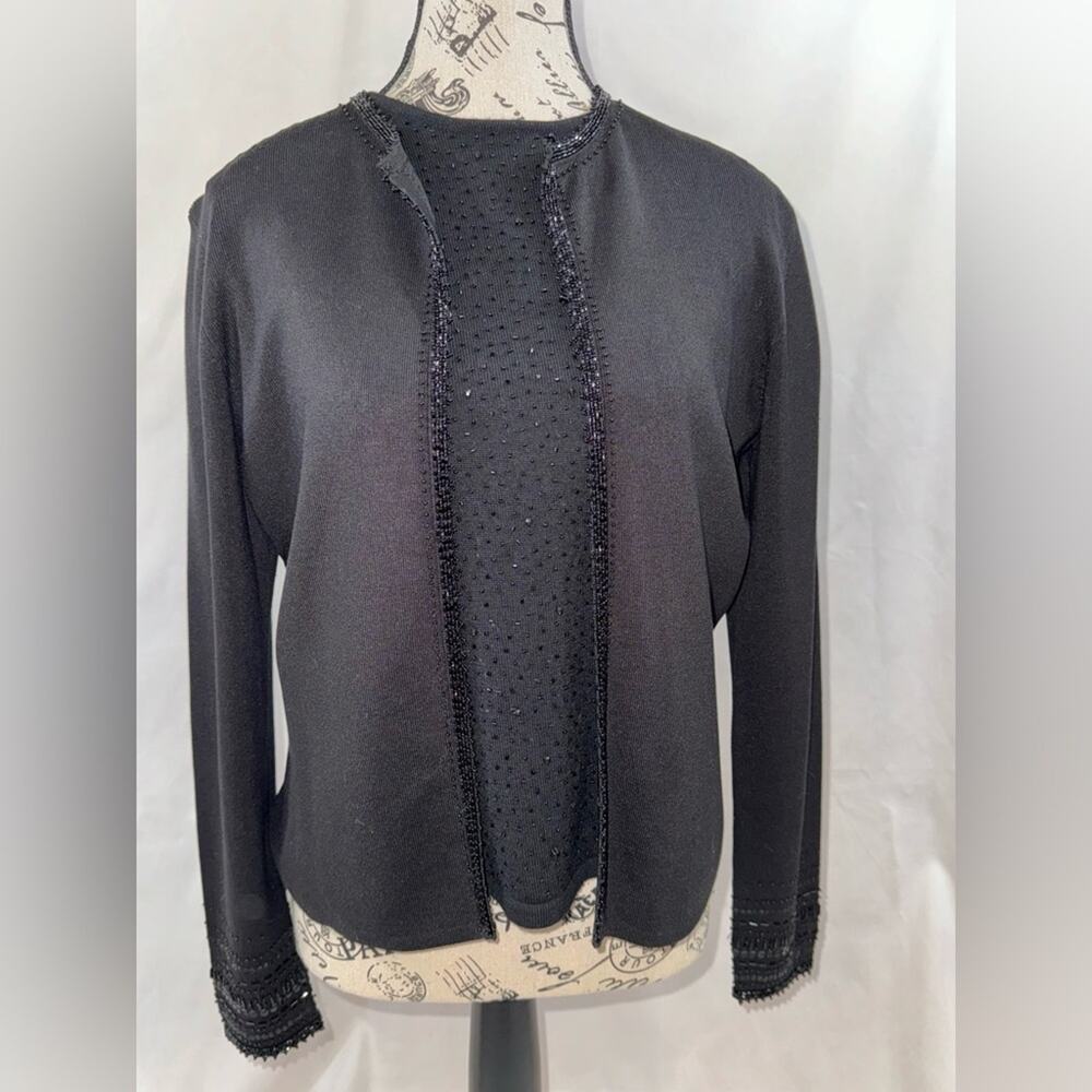 EUC: Talbots Holiday Beaded Black Cardigan & Short-sleeve Sweater Set